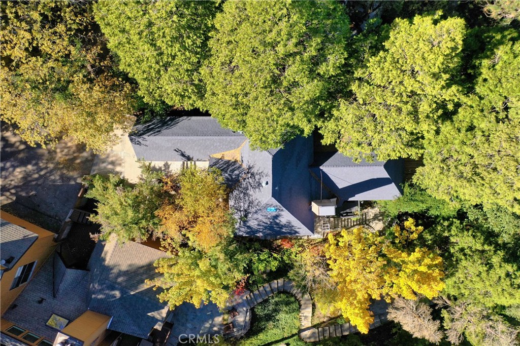 197 Rocky Point Road Lake Arrowhead, CA 92352 - Photo 32 of 35 an aerial view of house with yard swimming pool and outdoor seating
