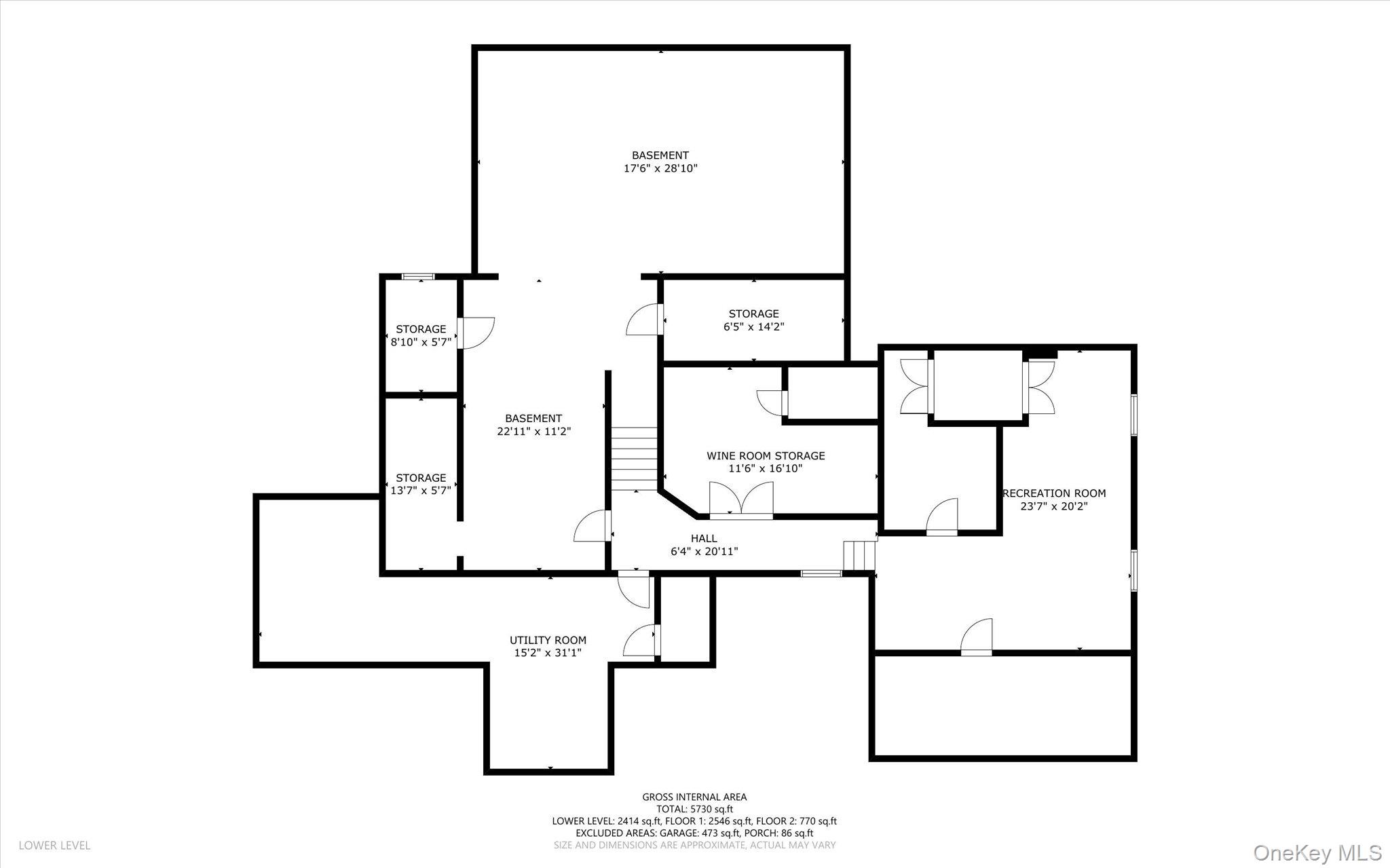 55 Old Logging Road Pound Ridge, NY 10506 - Photo 37 of 37 Lower level total is 1412 SF, 536 SF is wine room & workout are, 876 SF is storage.View as an estimate only.