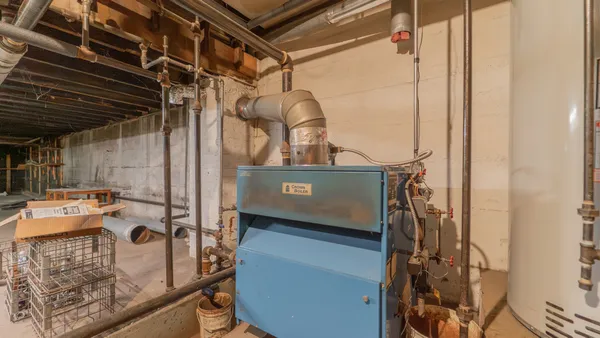 a bathroom with a shower and a mirror