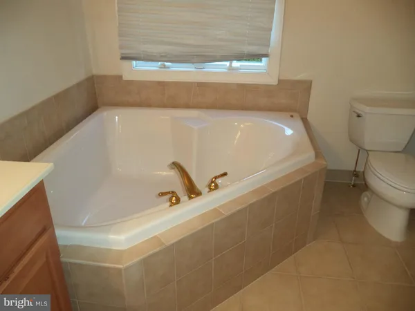 a bathroom with a bathtub and a toilet