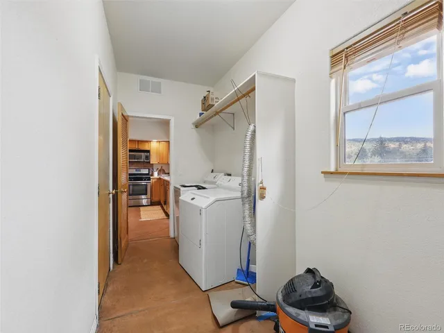 a room with a window and storage