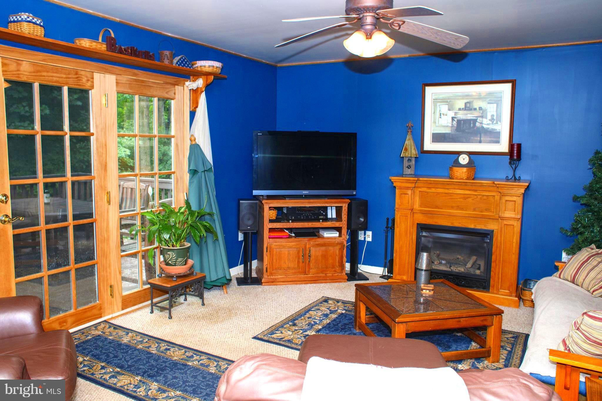 Family Room w/ French doors and gas fireplace