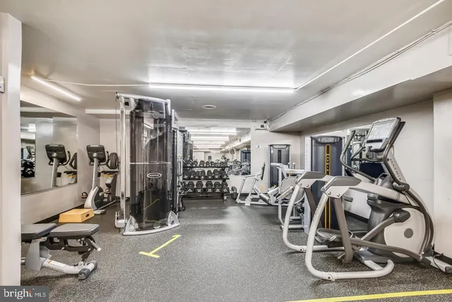 a view of a room with gym equipment