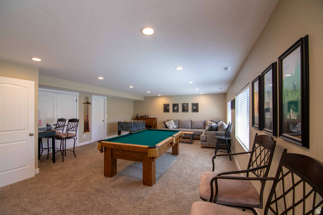 646 East 1400th Street North Mapleton, UT 84664 - Photo 40 of 78 Spacious recreation room featuring recessed lighting, neutral carpeting, and light-colored walls