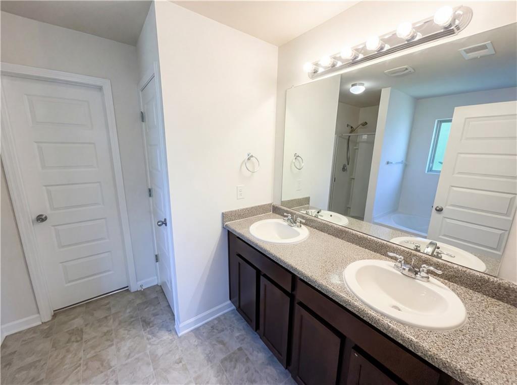 1209 Vienna Court Hampton, GA 30228 - Photo 6 of 21 a bathroom with a double vanity sink and a mirror
