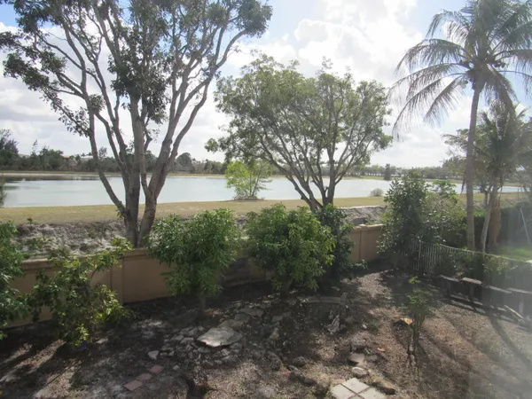 a view of a backyard with large trees