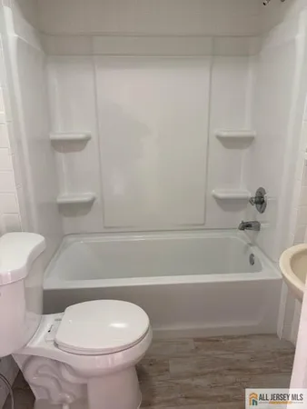 a bathroom with a toilet and a bathtub