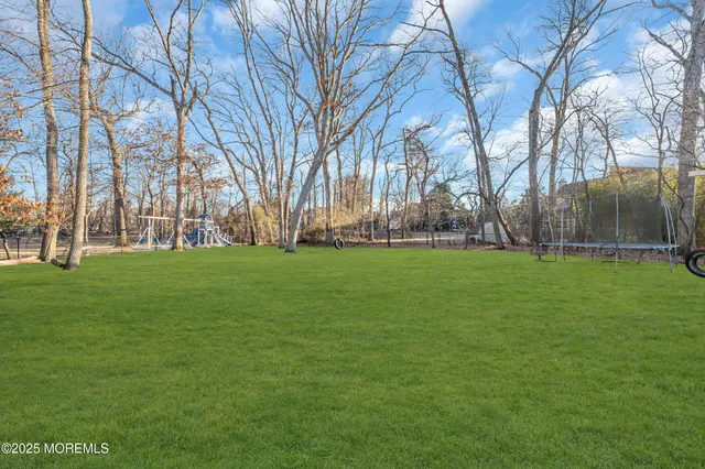 a green field with lots of trees