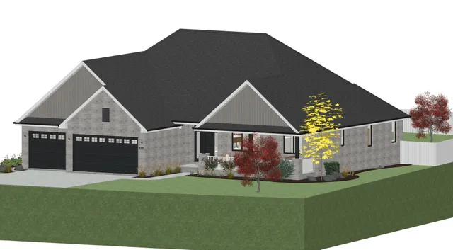 a front view of house with a garden