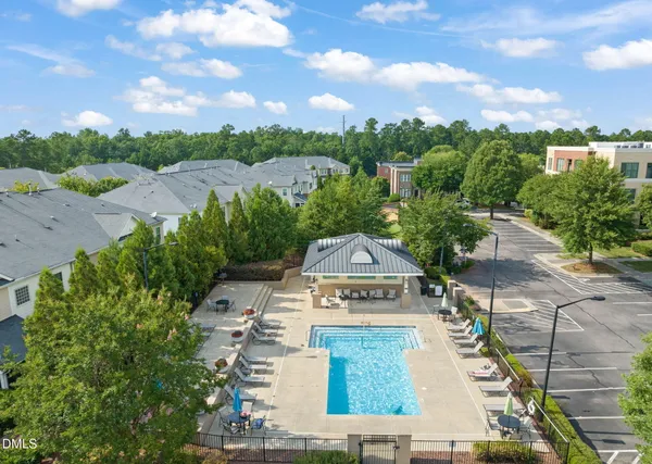 an aerial view of a house with a garden