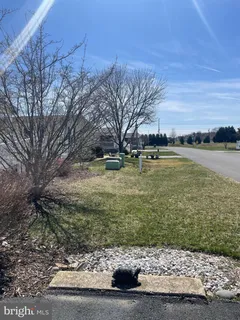 a view of a garden with an outdoor space