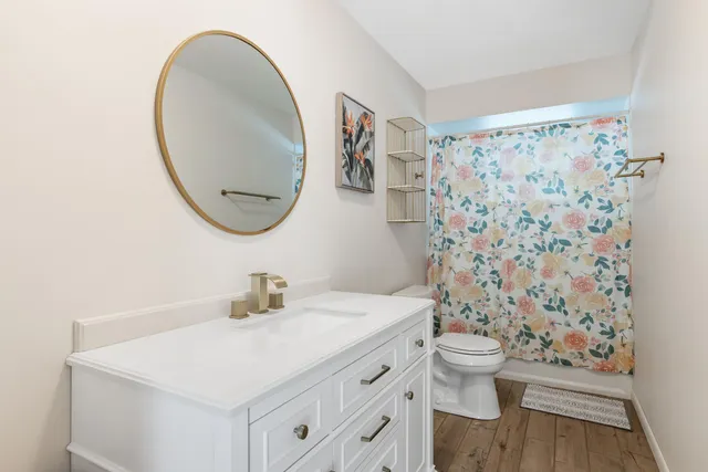 a bathroom with a sink a toilet and a mirror