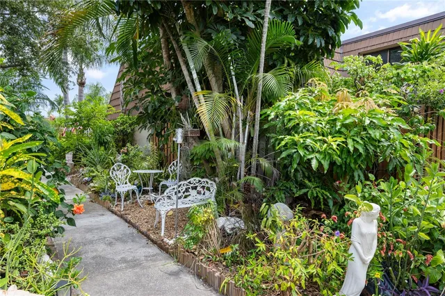 a view of a garden with pathway