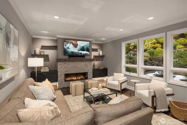a living room with furniture and window