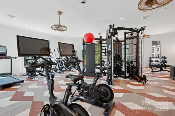 a view of a room with gym equipment