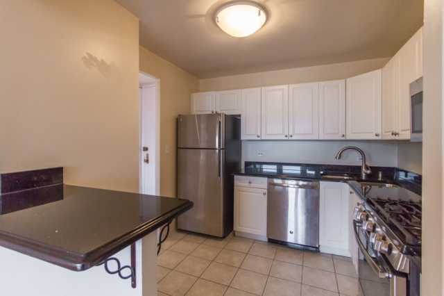 444 West Fullerton Parkway, Unit 1510 Chicago, IL 60614 - Photo 5 of 8 a kitchen with stainless steel appliances granite countertop a refrigerator sink and cabinets
