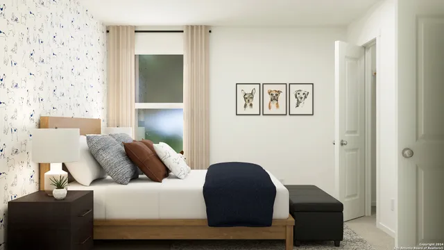 a bathroom with a shower curtain and a window