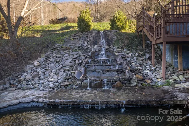 a view of a lake with a large tree