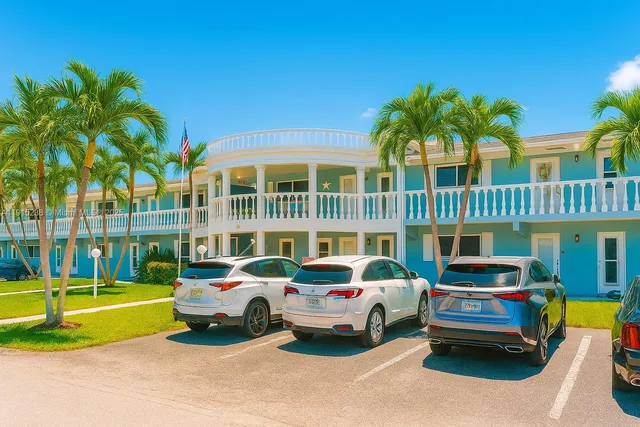a front view of a house with a garden and swimming pool