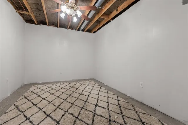 a view of a garage with storage