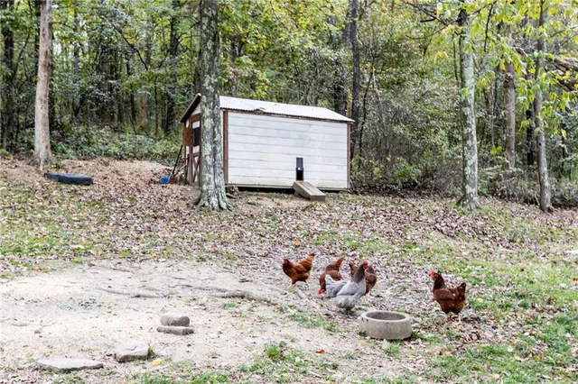 an aerial view of a house with a yard basket ball court