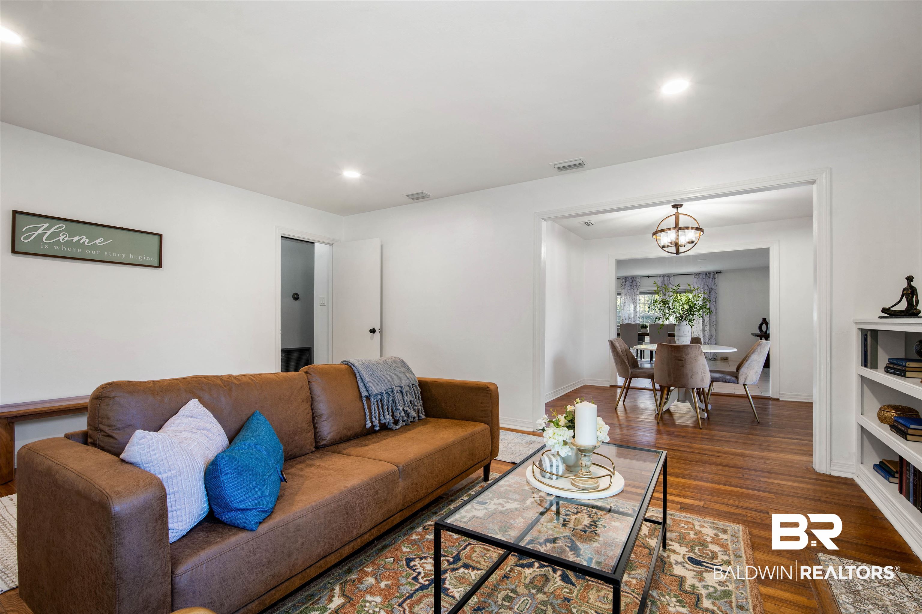 2615 Walton Avenue Mobile, AL 36606 - Photo 8 of 33 Living room with dark wood-style flooring, a notable chandelier, recessed lighting, visible vents, and baseboards
