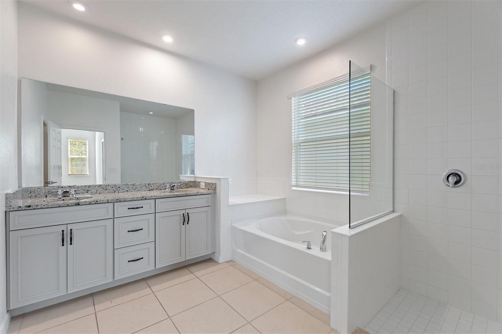 2500 Avian Loop Kissimmee, FL 34741 - Photo 22 of 35 a bathroom with a granite countertop sink a mirror and a bathtub