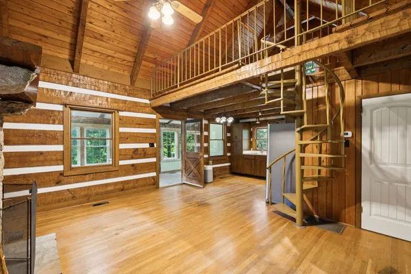 a view of a trees in a yard