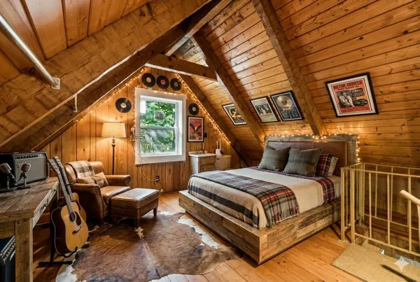 a view of outdoor space with trees all around