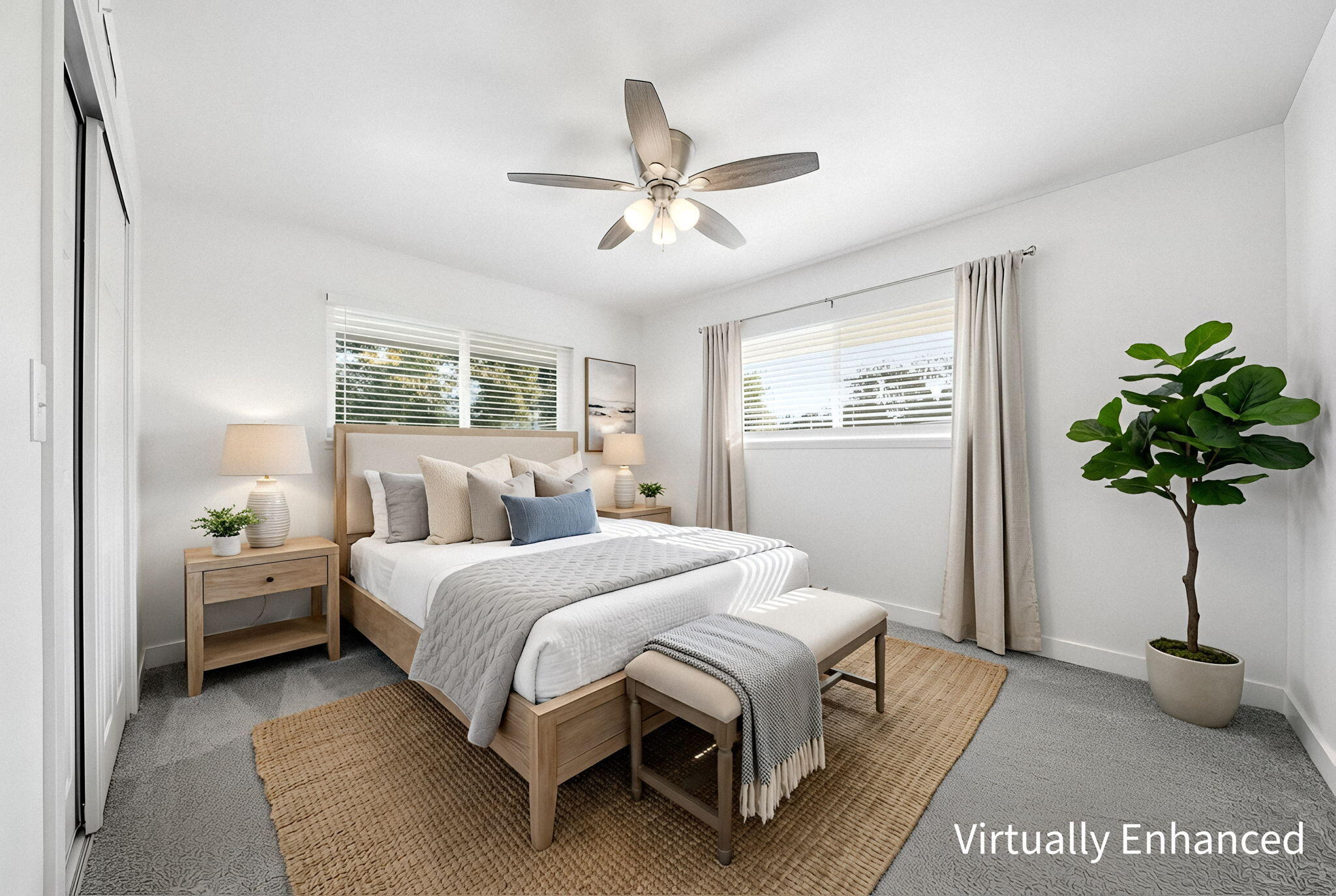 3911 Roesner Avenue Redding, CA 96002 - Photo 24 of 42 a bedroom with a bed lamp and a potted plant