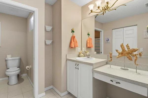 a bathroom with a sink a toilet and large mirror