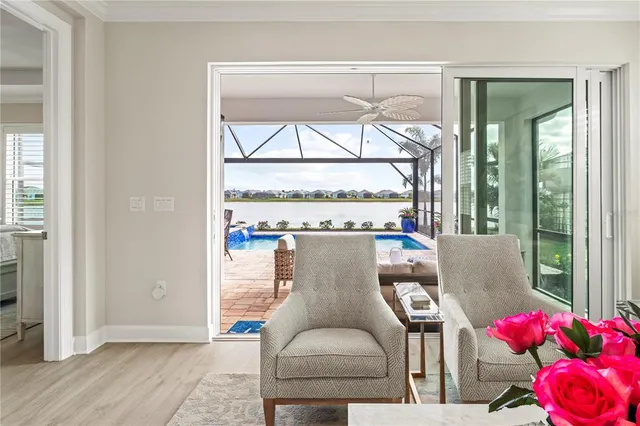 a bedroom with a bed and a mirror