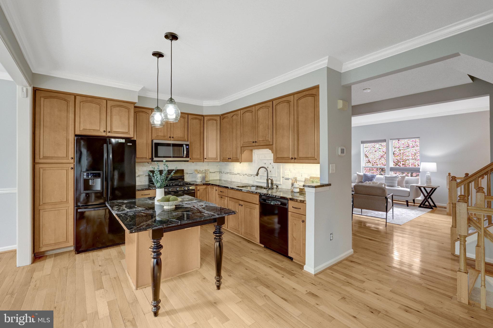 43233 Stillforest Terrace Ashburn, VA 20147 - Photo 6 of 24 a kitchen with stainless steel appliances granite countertop a stove refrigerator and a view of living room