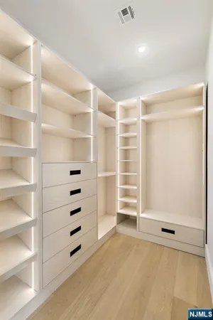 a view of walk in closet with empty racks
