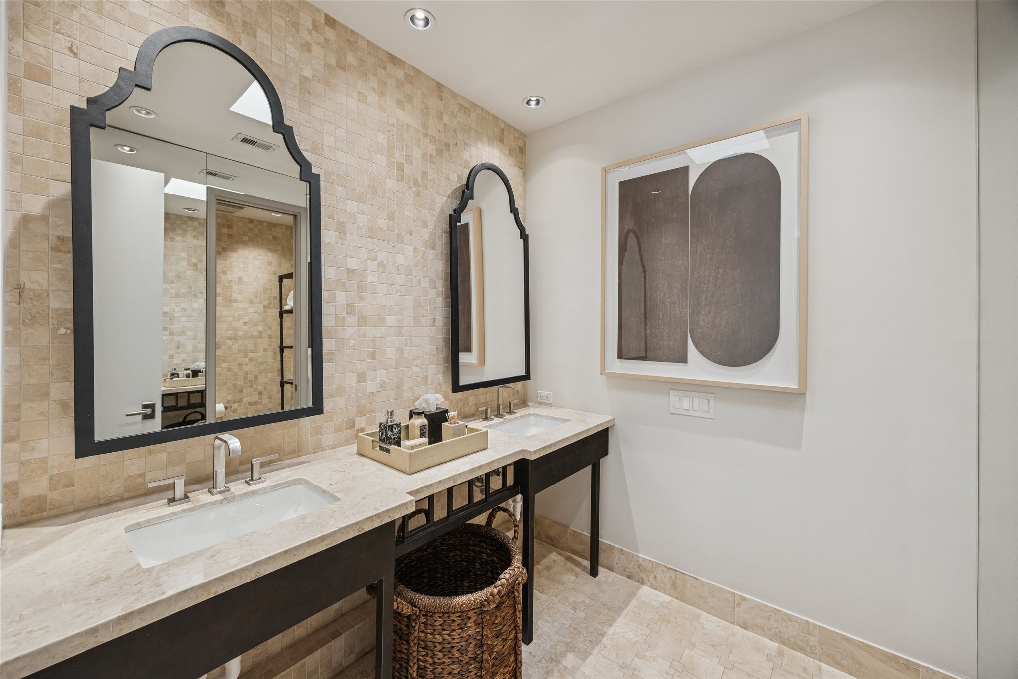 3124 Mid Lane Houston, TX 77027 - Photo 31 of 41 a bathroom with a granite countertop sink and a mirror