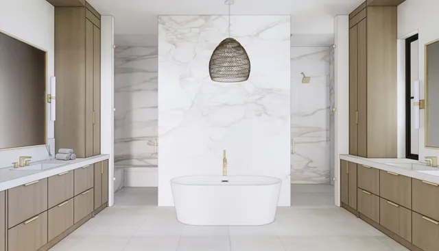 a bathroom with a bathtub a sink and a mirror