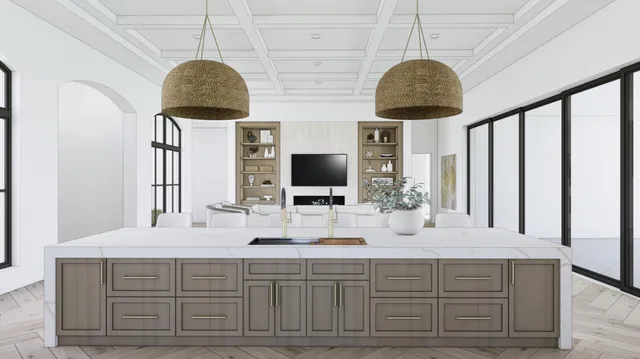 a bathroom with double vanity and a mirror