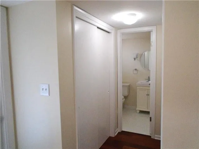 close view of a bathroom from a hallway