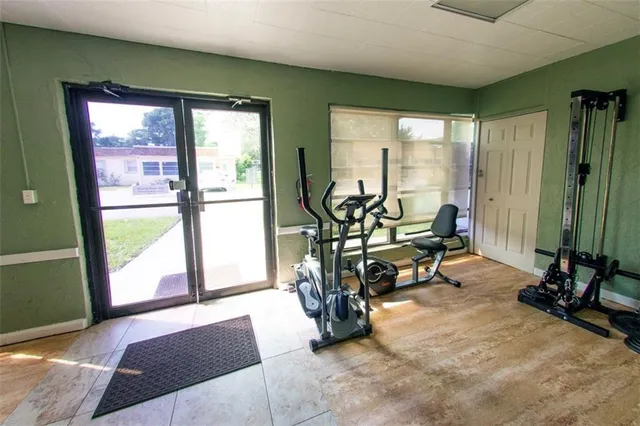 a view of a room with gym equipment