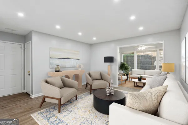 a living room with furniture