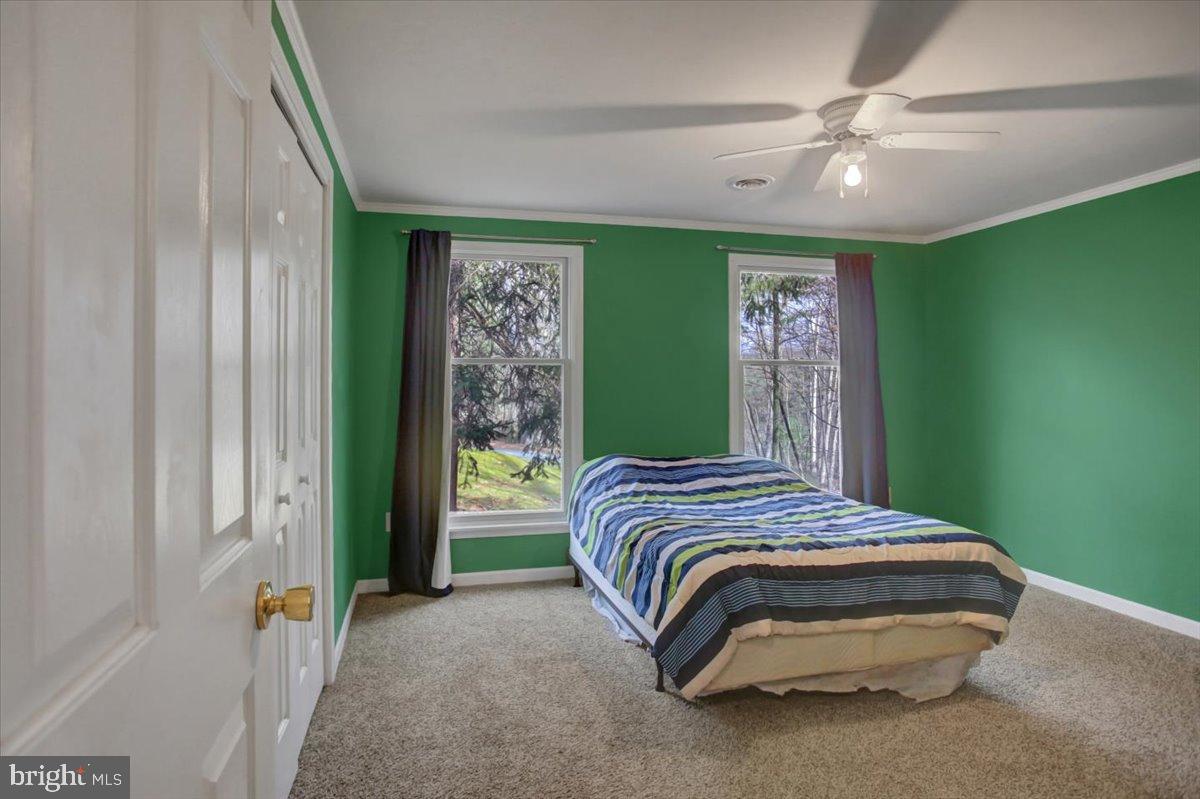 10744 Coral Ridge Road Fayetteville, PA 17222 - Photo 18 of 40 a bedroom with a bed and a chandelier