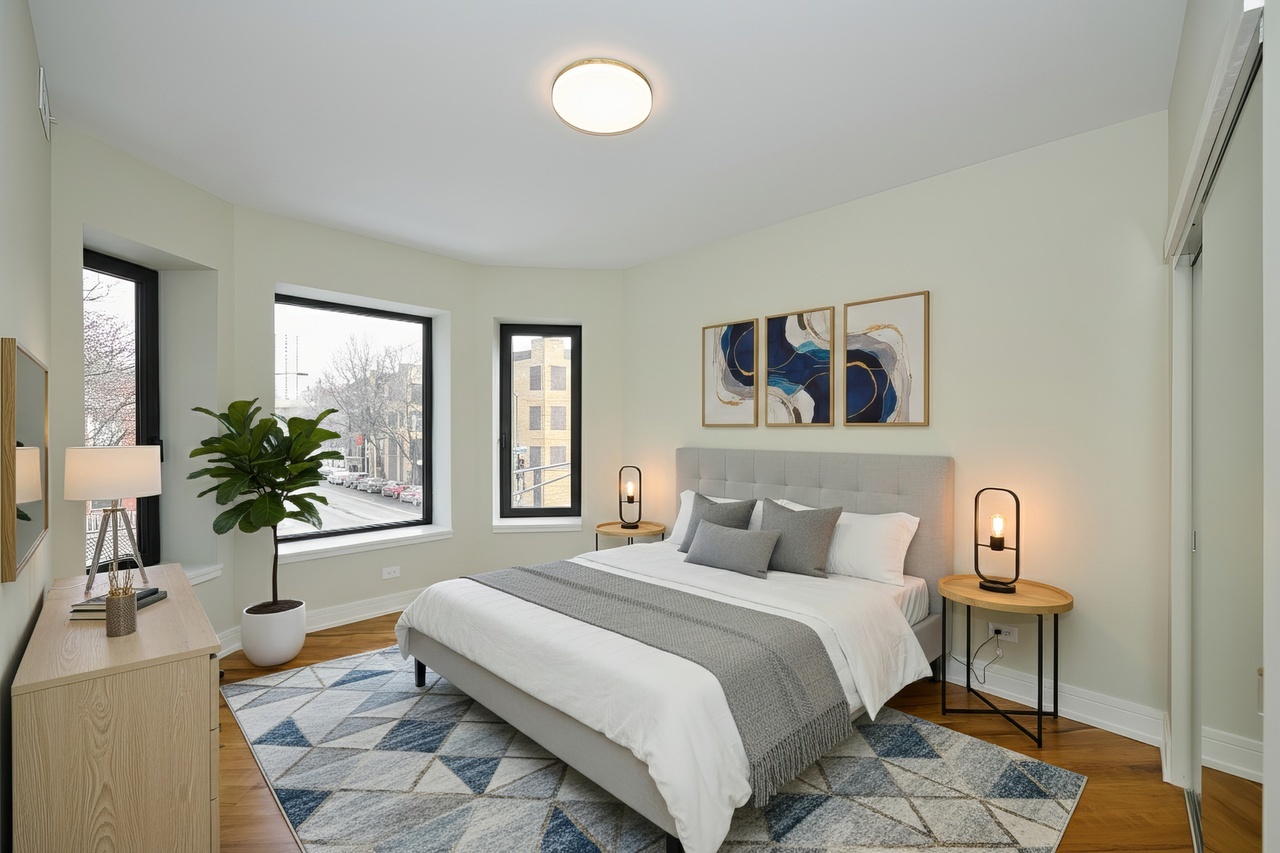 5200 North Winthrop Avenue, Unit 2S Chicago, IL 60640 - Photo 12 of 22 a bedroom with a bed and a potted plant