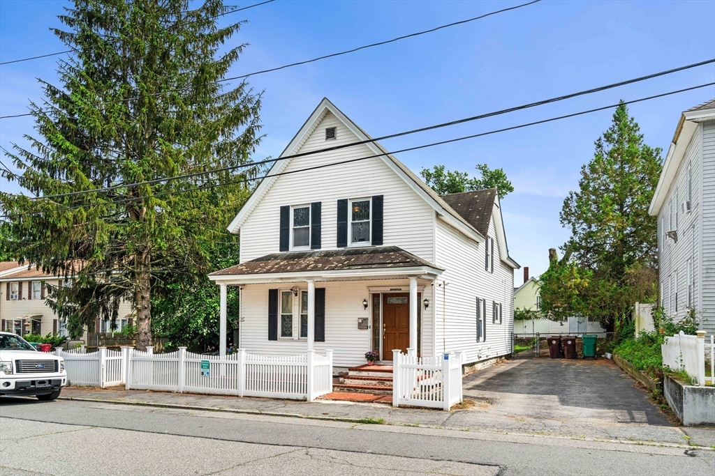 a front view of a white building