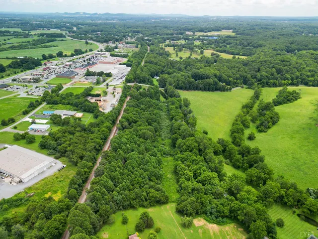 an aerial view of green landscape with trees houses and mountain view