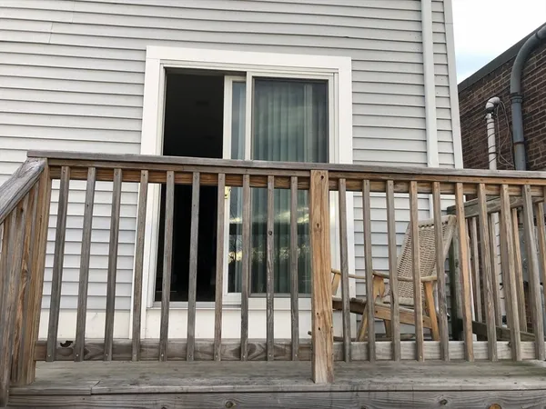 a view of a balcony from a window