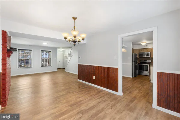 a view of a livingroom with a chandelier