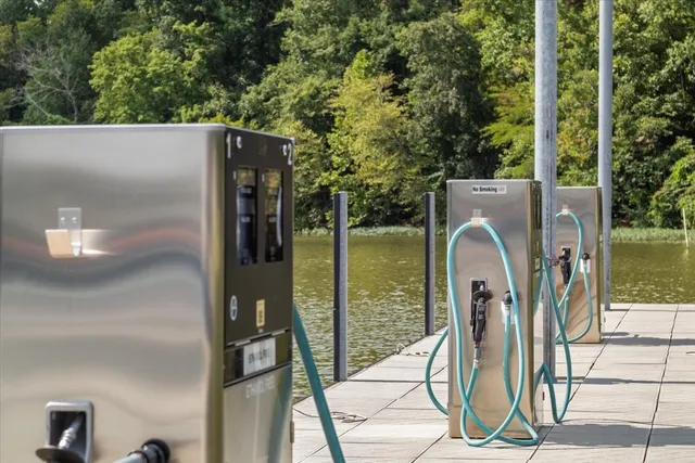 a view of a swimming pool and lounge chairs