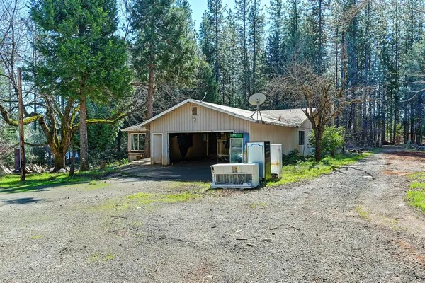 a front view of a house with a yard and trees