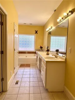 a bathroom with a sink a mirror and a bathtub