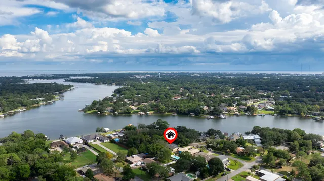 a view of a lake with outdoor space